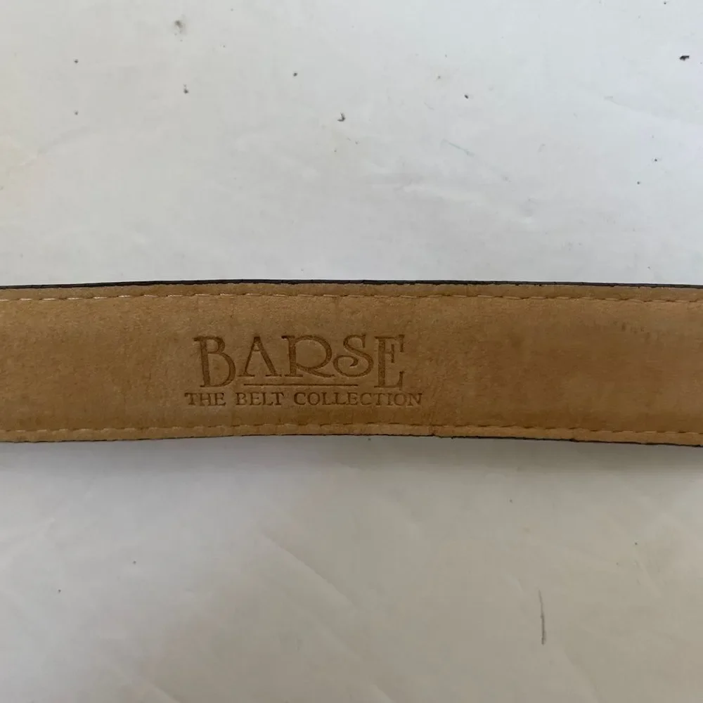 BARSE SANTA ROSE BROWN LEATHER BELT WITH‎ ORNATE SILVER BUCKLE